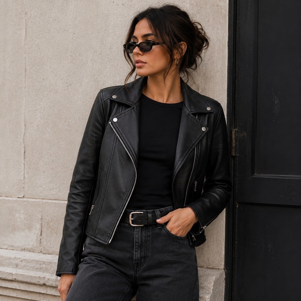 Abercrombie Fitch Vegan Leather Moto Biker Jacket Womens M Black Rocker Coat